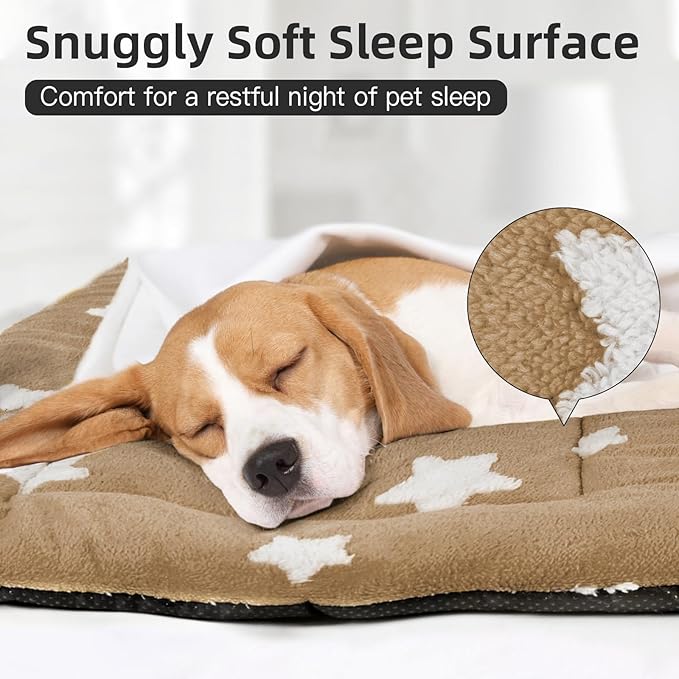 Mora Pets Dog Crate Pad Kennel Bed Crate Mat for Small Dogs Washable Cute Star Pet Bed for Dog Cage Ultra Soft Flat Puppy Cat Kitten Pillow Cushion for Sleeping Anti-Slip Brown 24 x 18