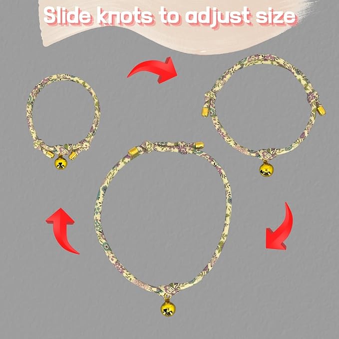 Handmade Cotton Cat Collar with Bell – Adjustable Slip-On Design, No Buckle, Lightweight Rope Collar for Kittens, Indoor Cats, and Small Pets (FAE)