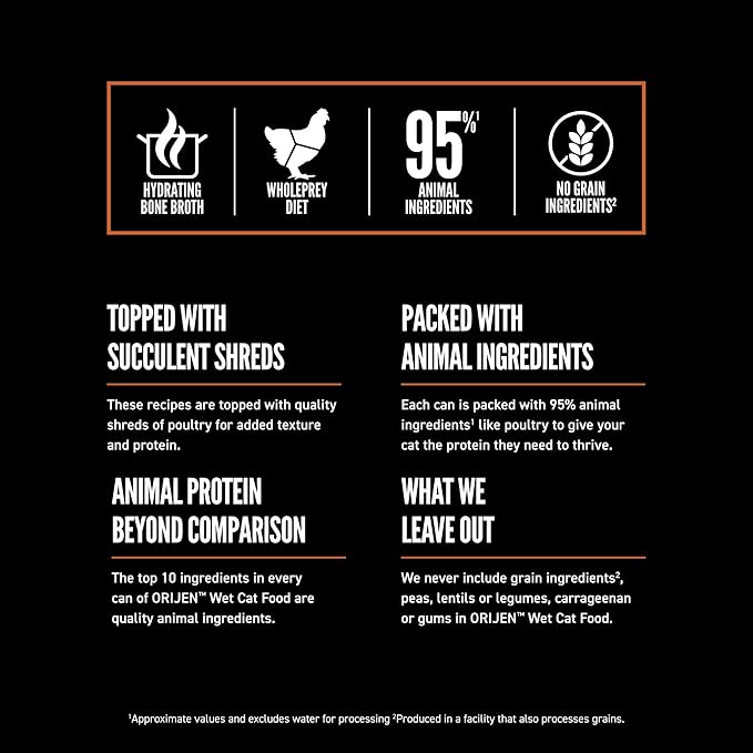 ORIJEN Chunks & Shreds Wet Cat Food Duck & Liver Entrée 3oz Cans (12 Count)