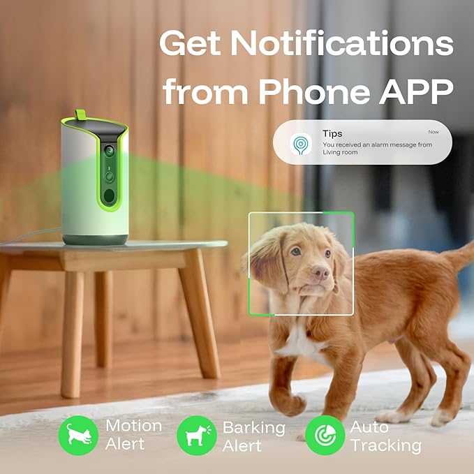 5MP Ultra HD Pet Camera - Dog Camera with Treat Dispenser, Remote Treat Tossing via Phone App, 360° Auto Tracking & Motion Alerts, 5G&2.4G WiFi for Cats Indoor, Green