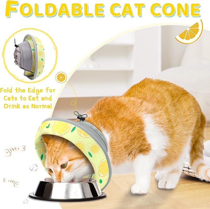 Cat Cone Collar Soft to Stop Licking, Adjustable, Foldable Lightweight Kitten Cones After Surgery Recovery for Cats & Kittens, Cat Cone Alternative (Yellow, S)