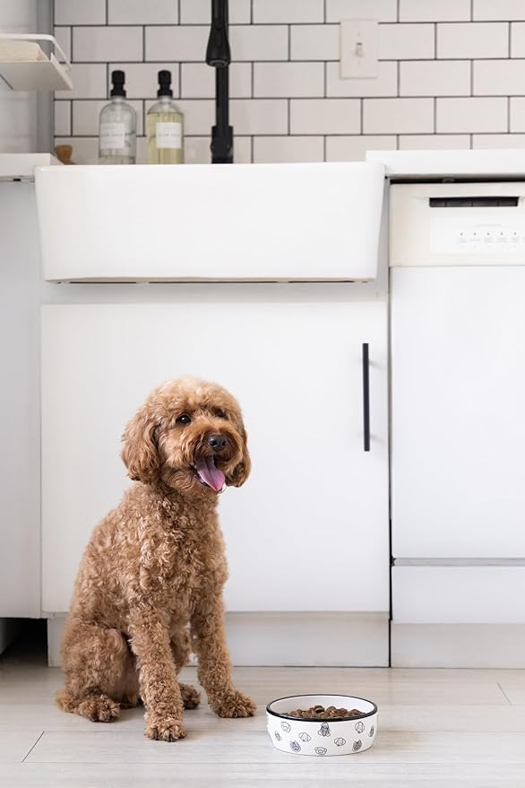 Pearhead Ceramic Dog Faces Dog Bowl, Holds 2 Cups, Stoneware Food and Water Dish for Dogs up to 20 lbs, Microwave and Dishwasher Safe, Small/Medium