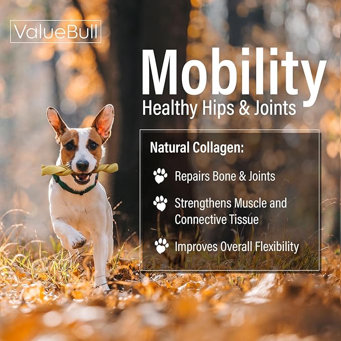 ValueBull Buffalo Collagen Braided Sticks for Large Dogs, 6 Inch Thick Chews, Natural Long-Lasting Dog Treats, 10 Count - Supports Joints, Skin & Coat with Chondroitin & Glucosamine