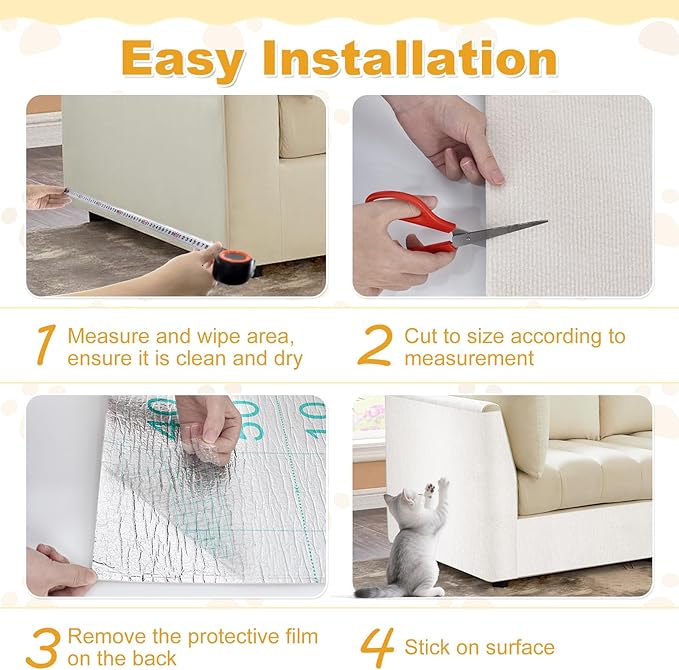 78.7x15.8in Large Size Durable Cat Scratch Furniture Protector,Self-Adhesive Couch Protector from Cat Claws,DIY Scratch Furniture Protector for Cats,Trimmable Climbing Scratching Mat,Off-White