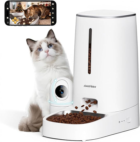 Automatic Cat Dog Feeder 4L with Camera, 1080P HD Video with Night Vision, Removable Camera, 2.4G/5G WiFi Smart Pet Food Dispenser with AI Function(Sub Required), 2-Way Audio, Tuya APP