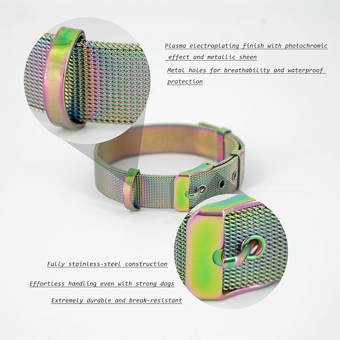 Stainless Steel Waterproof Medium Rainbow Adjustable Breathable Belt Pet Collar Dog Cat Kitten Imitation Woven Tape Slip Durable Stainless Steel Waterproof Small Choker