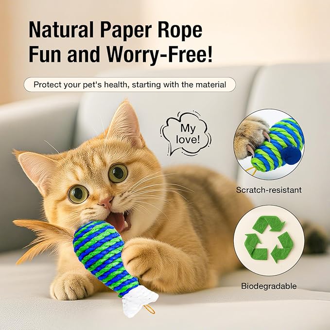 UTEE Pet Simulation Feather Toy Set Interactive Cat Toy with Mini Bell, Cat Teaser and Eco-Friendly Materials to Stimulate Play and Enhance Intimacy (Green and Blue)