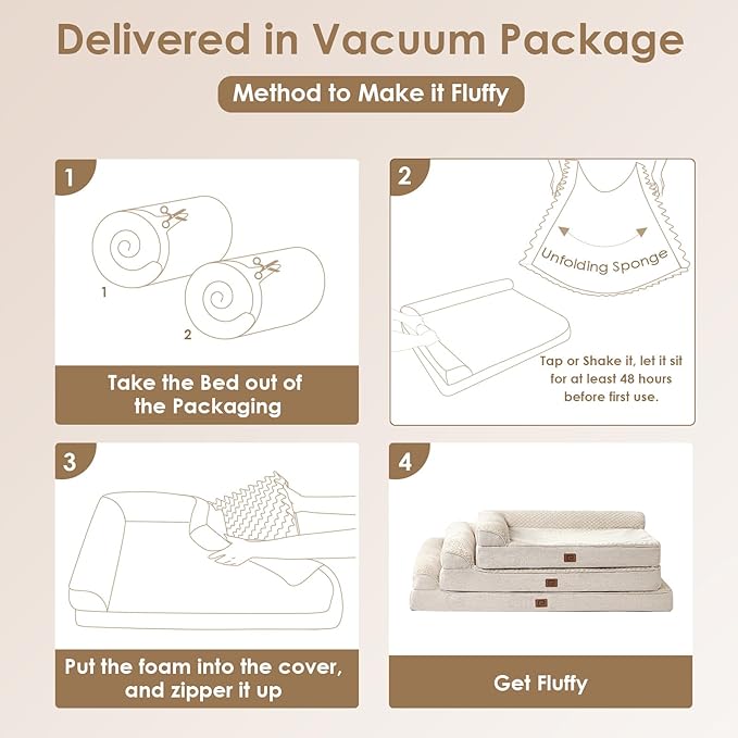 EHEYCIGA Memory Foam Dog Bed Large Sized Dogs, Waterproof Dog Bed Orthopedic with Washable Removable Cover, Non-Slip Pet Bed Couch, 36x27x6 Inches, Beige