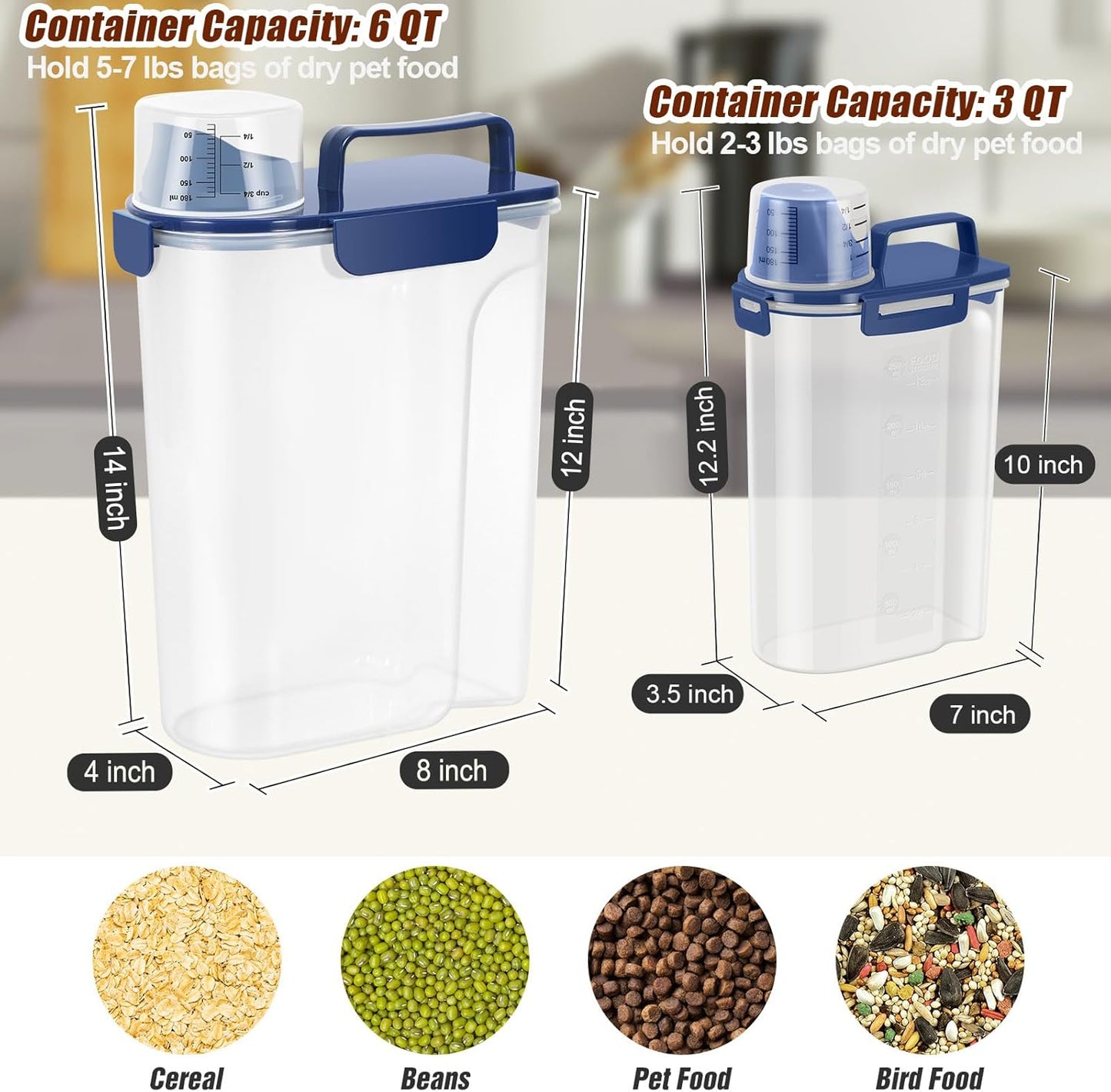 TBMax 2 Pack Cat Dog Food Storage Containers 8 to 10 Lbs, Portable Travel Pet Container Dispenser with Easy-Pouring Spout & Cup, Airtight Bird Seed Container Dog Treat Storage Bin