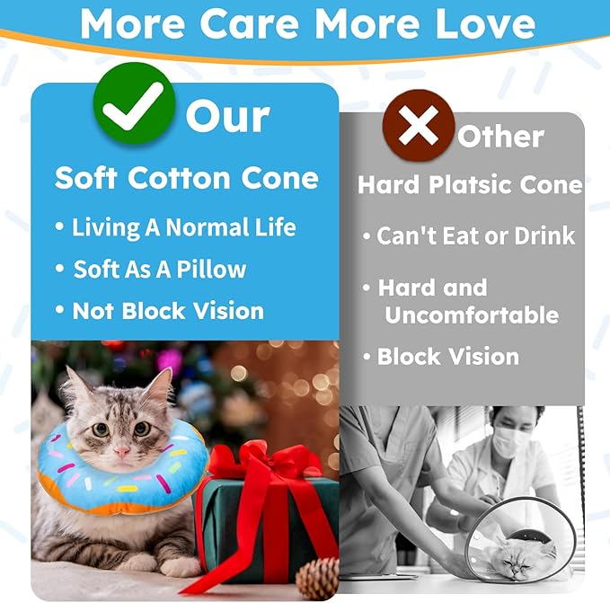 Cat Cone Collar Soft, Cat Recovery Collar for Wound Healing Cute Cat Donut Adjustable Cat Cones to Stop Licking Comfortable Lightweight Neck Elizabethan Collars for Cats Kittens After Surgery