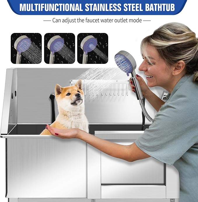 Electric Dog Bathing Station for Large Dogs, Height Adjustable Stainless Steel Dog Pet Washing Station, Professional Dog Grooming Tub with Electric Lift, Pet Wash Bath Station