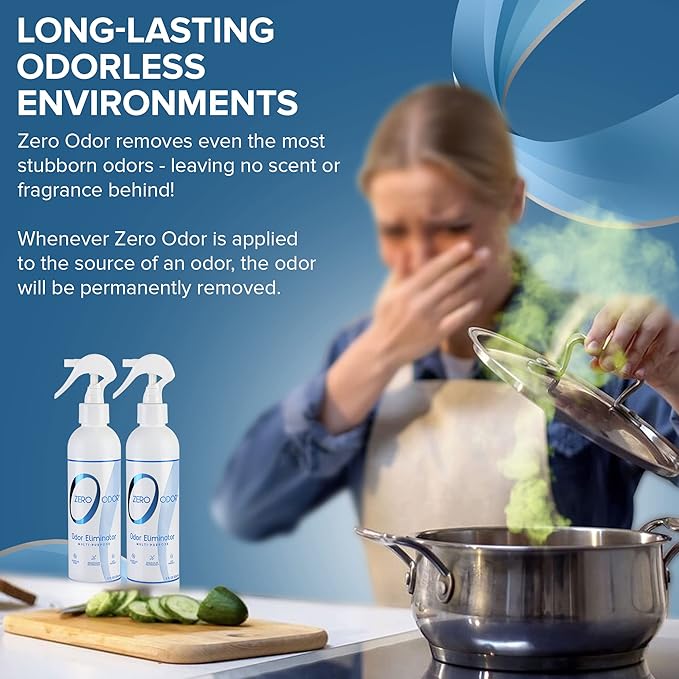 Zero Odor - Multi-Purpose Strong Odor Eliminator for Home, Office, Car, Bathroom, Hotel, Room Deodorizer, and Odor Neutralizer, 8oz Two Pack