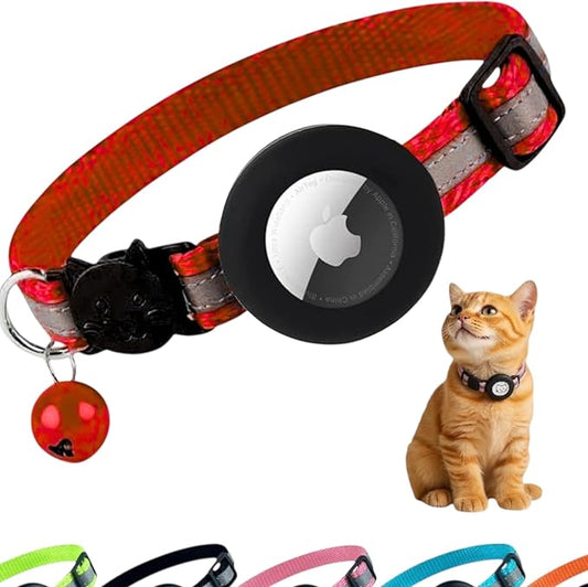 AirTag Cat Collar Airtag Holder for Cats – Breakaway Reflective Nylon Kitten Collar with Bell, Adjustable 1cm Cat Collar for Tracking, Safety & Small Cats (Fits 8.66–13.78 in)