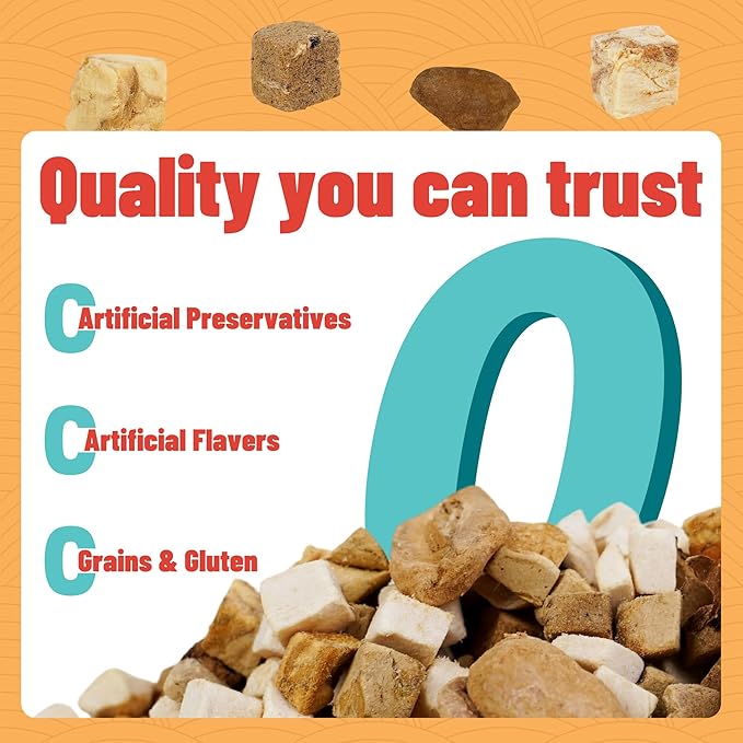 Just Try Freeze-Dried Dog Teats Mix for Dogs & Cats - Chicken, Duck, Salmon, Cod, Liver & Heart - Grain-Free, Training & Treats