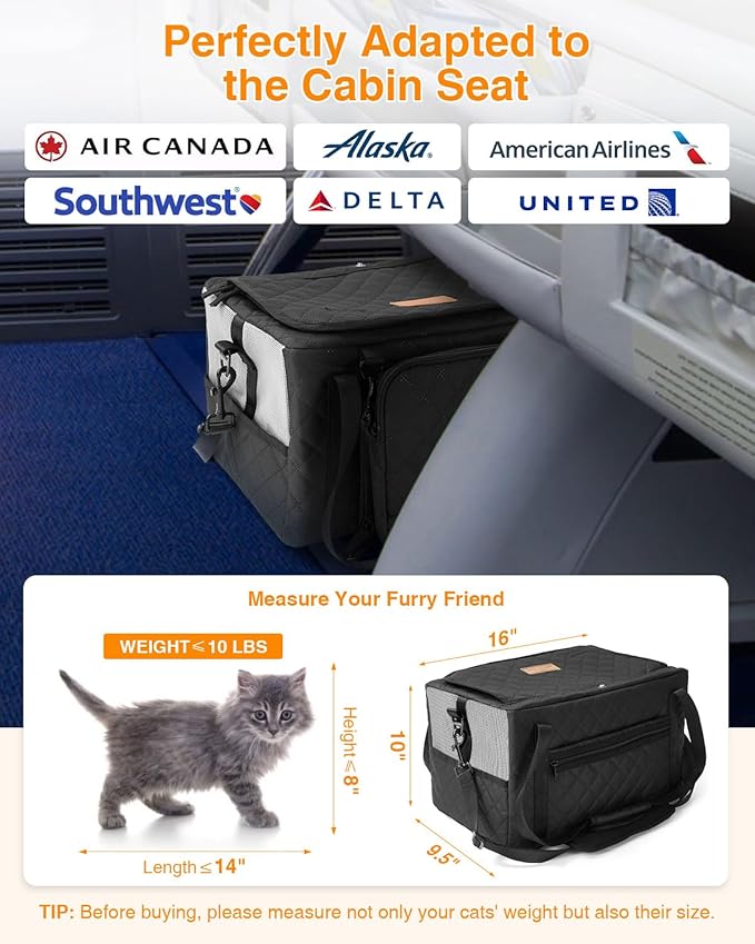 PETUX Small Cat Carrier - Pet Carrier Airline Approved for Kitten Under 10 lb - Escape-Proof, Foldable & Portable Cat Carriers for Travel, Vet Visits with Removable Bag, Safety Buckle ＆ Leash - Grey