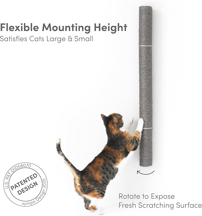 34" Wall Mounted Cat Scratcher, Sisal Scratching Post - Grey