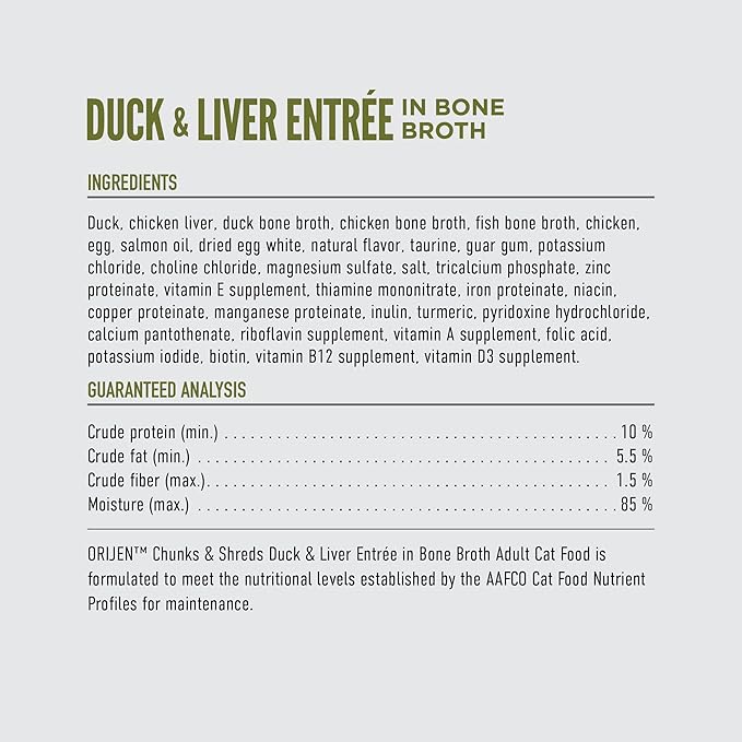 ORIJEN Chunks & Shreds Wet Cat Food Duck & Liver Entrée 3oz Cans (12 Count)