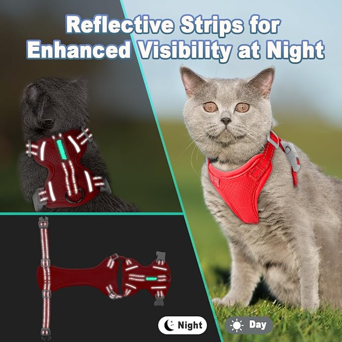 Cat Harness and Leash Set Escape Proof for Kitten Walking, Soft Adjustable Top Handle Vest Harnesses for Cats, Easy Control Breathable Reflective Small Medium Large, Red, S