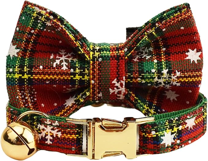 Plaid Polyester Personalized Cat Collar with Name & Owner Phone, Customizable Laser-Engraved, Charming Bell, Metal Buckle for Kittens and Cats - Matching Leash Available (Style-N)