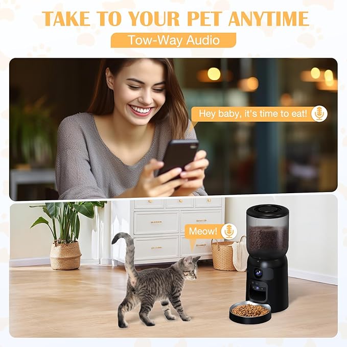 Automatic Cat Feeder with 2K HD Dual Cameras, 2.4/5G WiFi 6L Feeder, Pet Feeder Automatic for Cats & Dogs, Cat Food Dispenser with Cameras, Laser Interactive Toy & Night Vision(Black-Dual Cameras)