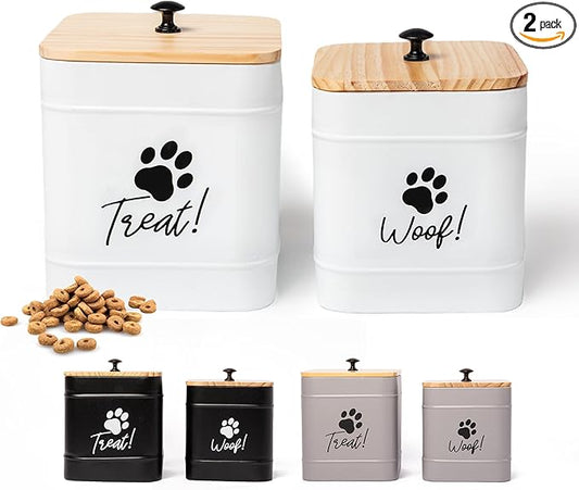 DD 2 Pack Dog Treat Container Airtight,White Dog Treat Jar with Airtight Lid,Dog Cookie Jar for Kitchen Counter, Metal Pet Treat Organizer,Small Dog Treat Canister Farmhouse Dog Food Storage