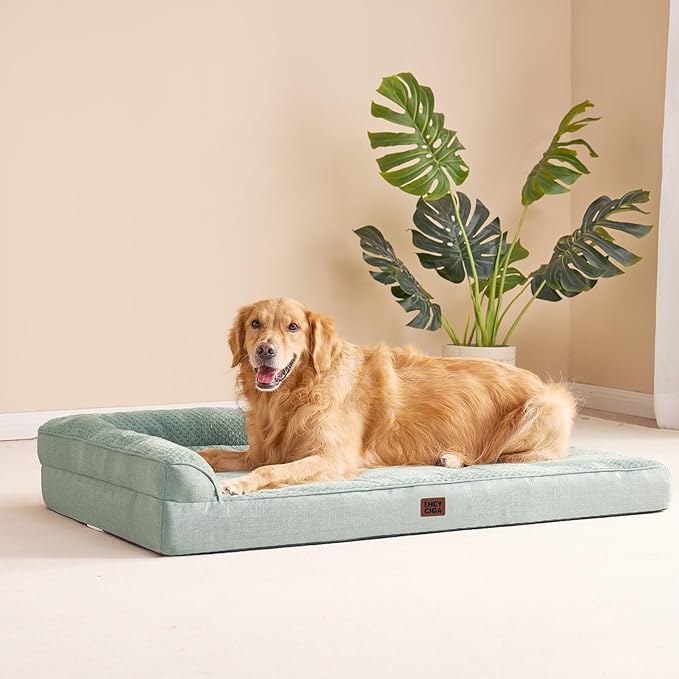 EHEYCIGA Memory Foam Dog Bed XLarge Sized Dogs, Extra Large Dog Bed Orthopedic with Washable Removable Cover, Waterproof XL Pet Bed Couch for Crate, 41x27x6 Inches, Greyish Green