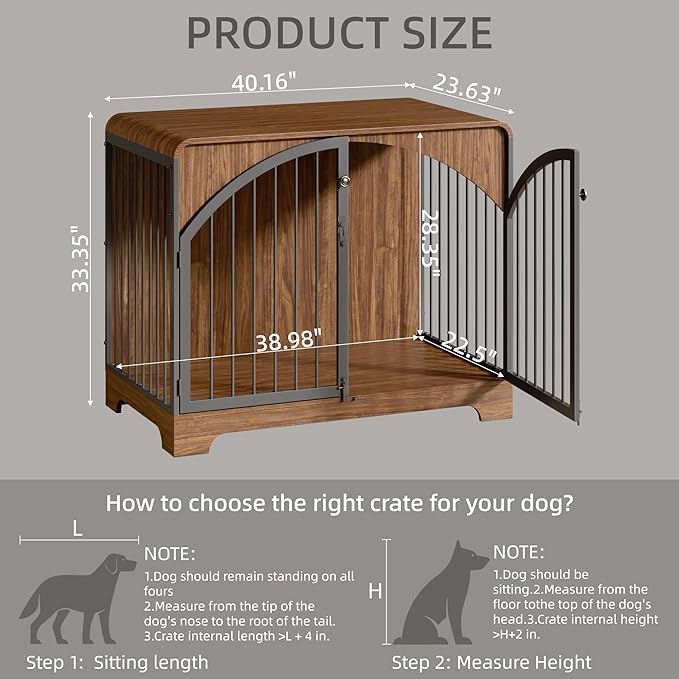40" Farmhouse Dog Crate Furniture for Large/Medium Dogs, Decorative Pet House End Table, Wooden Dog Kennel Furniture Indoor, Retro Brown