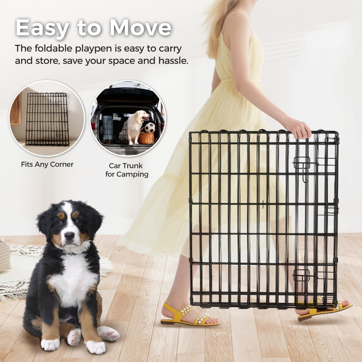 Foldable Dog Playpen 24" Height 8 Panels Metal Exercise Pen No Door - Indoor/Outdoor Puppy Playpen for Small Dogs, Portable Pet Fence for Yard Garden Camping, Black