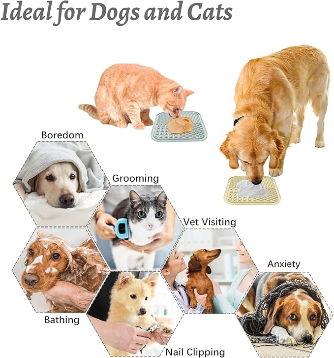 MateeyLife 2PCS Small Lick Mat for Dogs and Cats, Licking Mats for Dog Anxiety Relief, Cat Peanut Butter Lick Pad for Boredom Reducer, Dog Treat Mat Perfect for Bathing Grooming Gray&Beige