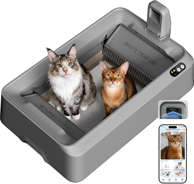 PETKIT Open-Top & AI Camera Self Cleaning Cat Litter Box, Urinary Health Monitor Automatic Cat Litter Box, Smart Robot with 2-Way Raking/5G WiFi/Safety Sensors/Odor Control for Multiple Cats (Grey)