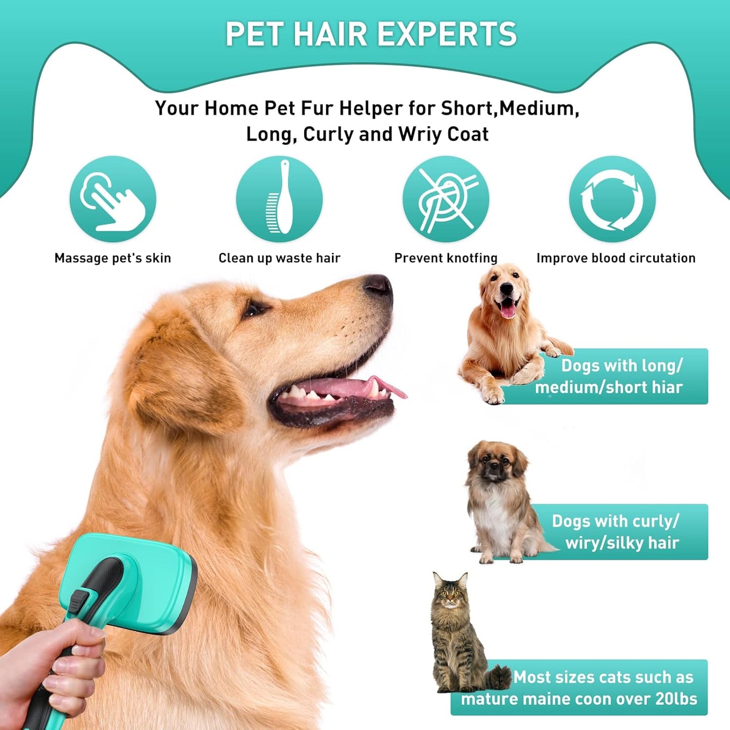 Pet Brush Kit for Grooming, Dog Self-Cleaning Slicker Brush + Nail Clippers Set for Shedding Long Short Haired Cats. Removes Loose Fur, Undercoat, Mats, Tangled for Most Hair Types & Size