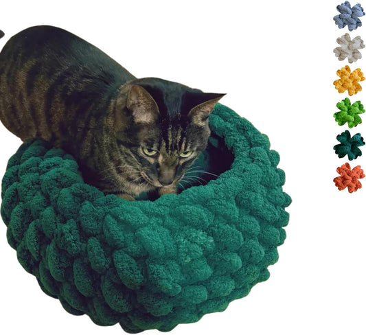 Cat Nest Bed – Premium Handwoven Washable Extra Soft Round Cave House for Indoor Kitten & Kitty, Small & Large (DGreen,Medium)