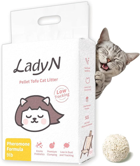 Lady N Cat Attract Tofu Litter | Natural Plant-Based Attractant | Helps Cats Use Litter Box | Great for Training Kittens & Multi-Cat Homes | Classic Pellet for Standard Litter Boxes 9lb
