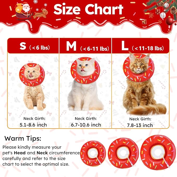 Cat Cone Collar Soft, Cat Recovery Collar for Wound Healing Cute Kitten Donut Adjustable Pet Cones to Stop Licking Comfortable Lightweight Neck Elizabethan Collars for Kittens After Surgery