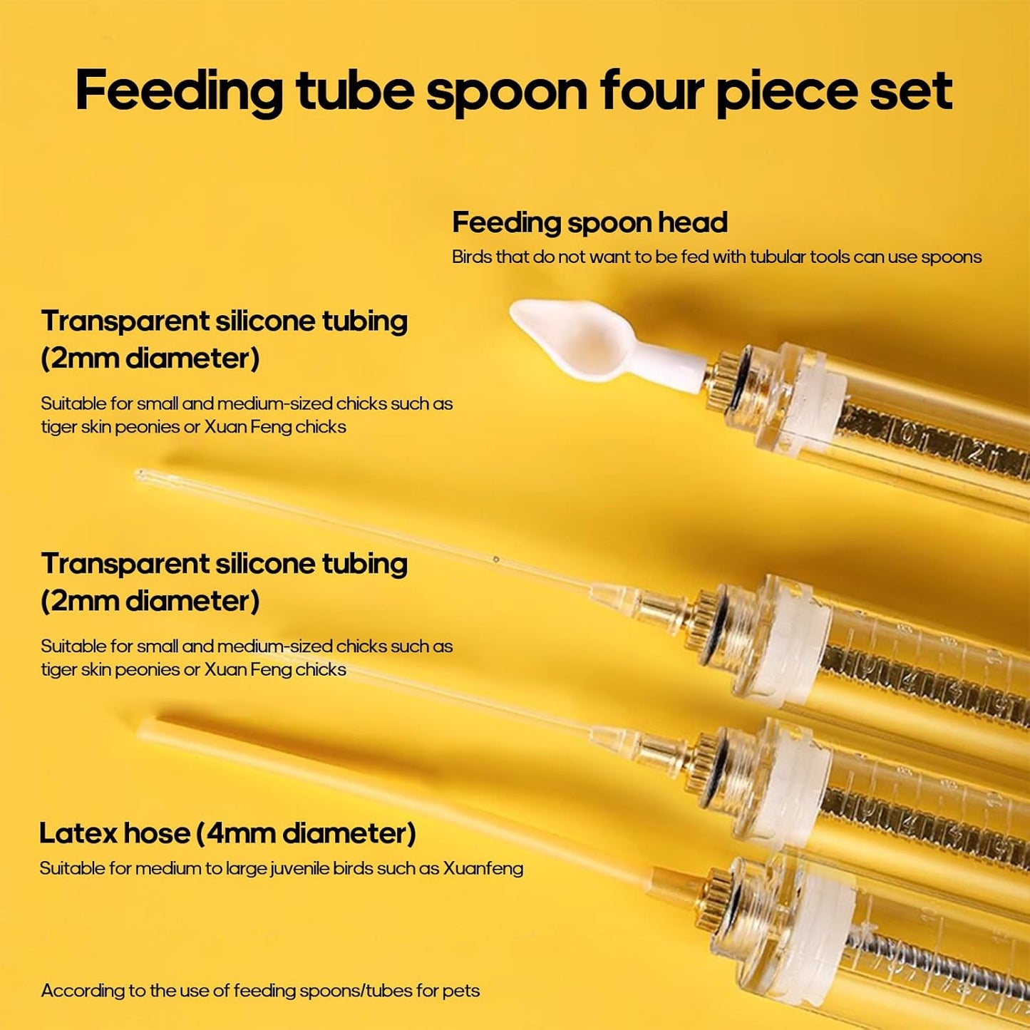 8 Pcs Bird Feeding Syringe Set Feeding Tubes for Baby Birds Parrot Hand Feeding Syringe Pet Syringe Feeding Tube Stainless Steel Metal Feeding Spoon Small Animals (50ml-Set of Eight)