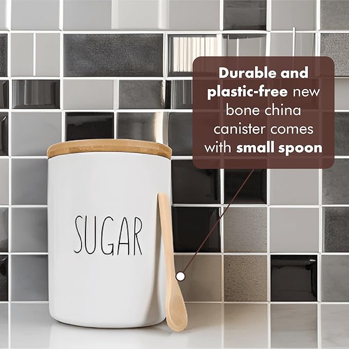 Arthausen Sugar Ceramic Storage 4 Cup / 1080mL Container w/Bamboo Lid Silicone Seal & Spoon, Modern Abstract Art Design for Flour Coffee Spice Airtight Storage on Kitchen Counter Bathroom Organizer