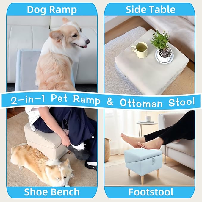 Split Ottoman Dog Ramp, Folding Pet Ramps Stairs for Couch, Pet Ramps Stairs for Small and Large Dogs, Holds up to 220 lbs (Blue - 2 Pads & 2 Covers, One Size)