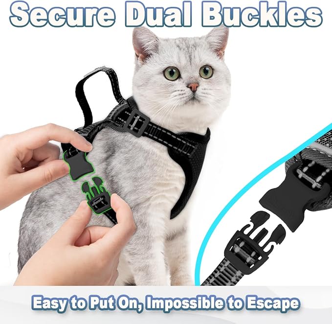Cat Harness and Leash Set Escape Proof for Kitten Walking, Soft Adjustable Top Handle Vest Harnesses for Cats, Easy Control Breathable Reflective Small Medium Large, Black, M