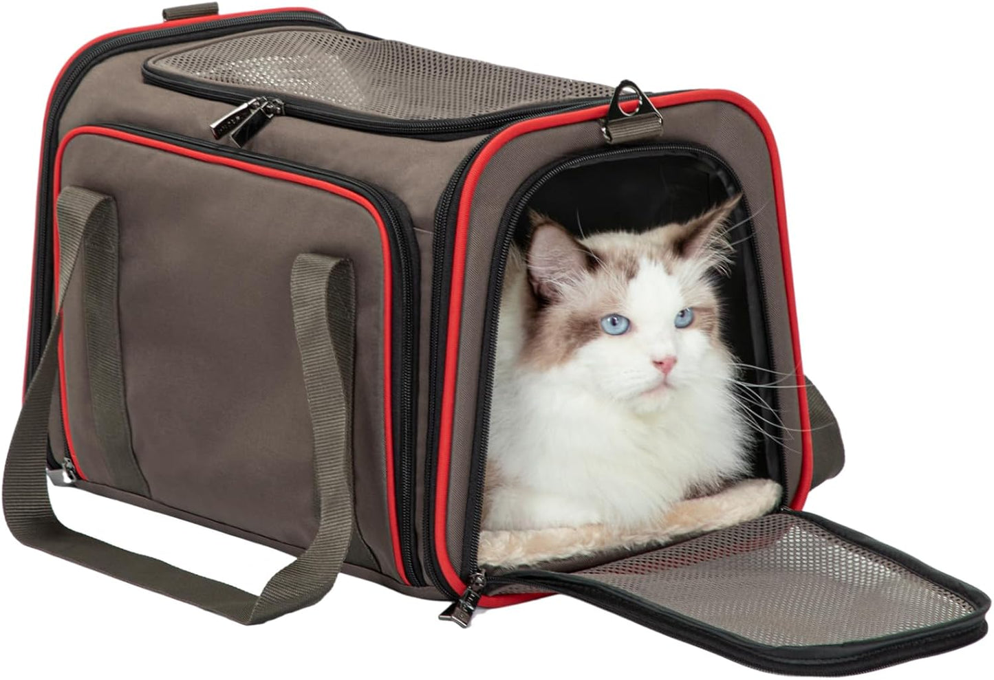 Petsfit Expandable Cat Carrier Dog Carriers,Airline Approved Soft-Sided Portable Pet Travel Washable Carrier for Kittens,Puppies,Removable Soft Plush mat and Pockets,Locking Safety Zippers
