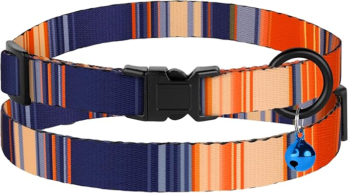 4PCS Breakaway Cat Collars with Bell - Cute Soft Adjustable Safety Kitten Collars 4-Pack - Nylon Pet Collars Nature Tribal Striped Floral Space Aztec Flowers Print (Striped)