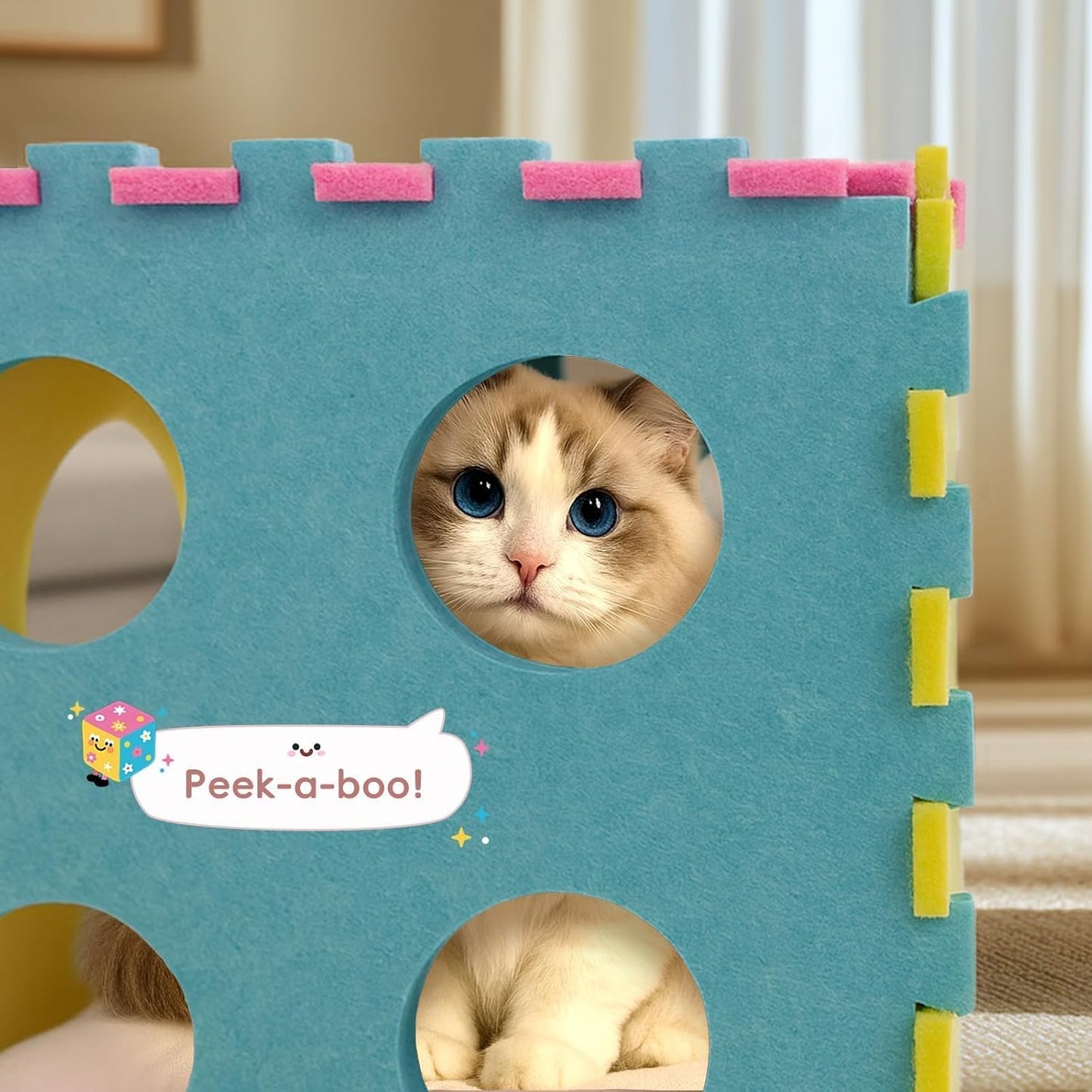 Cat Houses for Indoor Cats, Cute Cat Bed Cave with Soft Pillow, Cat Cube for Multiple Large Cats, Fun Dice Shaped, 17 Inches