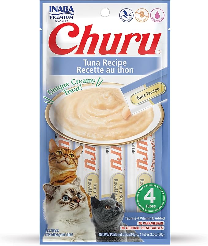 Churu Lickable Purée Natural Cat Treats (Tuna Recipe, 4 Tubes)