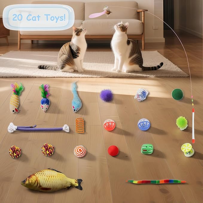 Mesh Cat Tunnel Bed with 20 Cat Toys, Collapsible Play Tunnel for Indoor Cats,Visible Cat Tube for Kitten Puppy