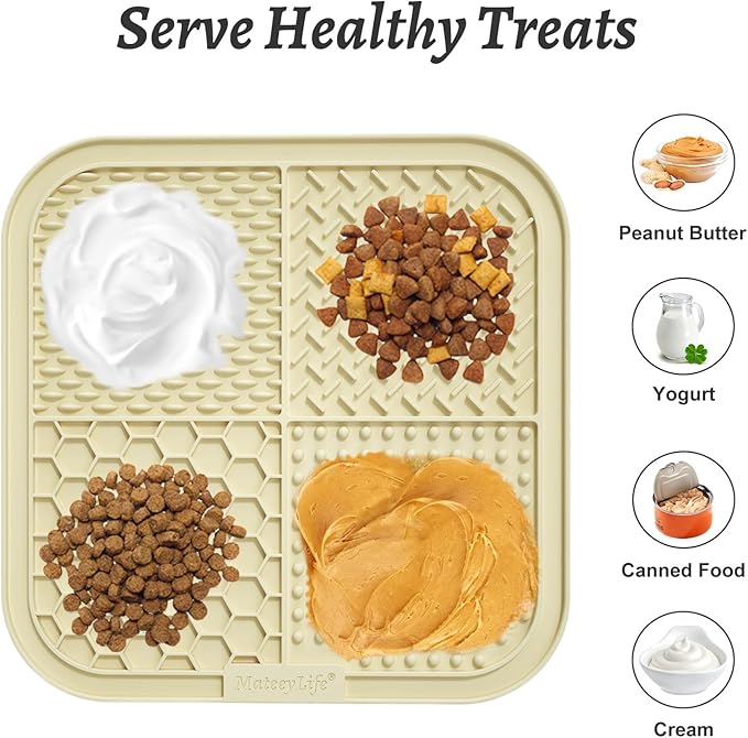 MateeyLife 2PCS Large Lick Mat for Dogs and Cats, Licking Mats for Dog Anxiety Relief, Cat Peanut Butter Lick Pad for Boredom Reducer, Dog Treat Mat Perfect for Bathing Grooming Gray&Beige