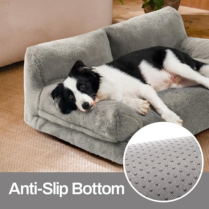 MEWOOFUN Cat Bed for Indoor Cats, Washable Dog Beds for Small Medium Dogs & Cats, Fluffy Cat Couch with Non-Slip Bottom (Grey, 33.5" L x 25.6" W x 11.5" Th)