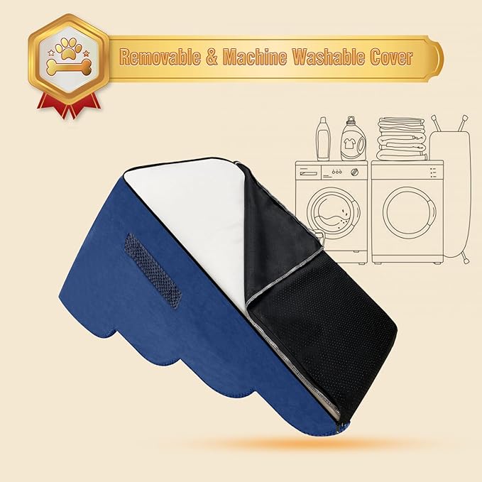 PAWSCART Dog Stairs for Small Dogs and Cats, 4-Step Dog Steps for Bed, 19.6" H Pet Stairs for High Bed, Pet Ramp for Couch, Sofa, Non-Slip Surface Removable Washable Cover, Blue