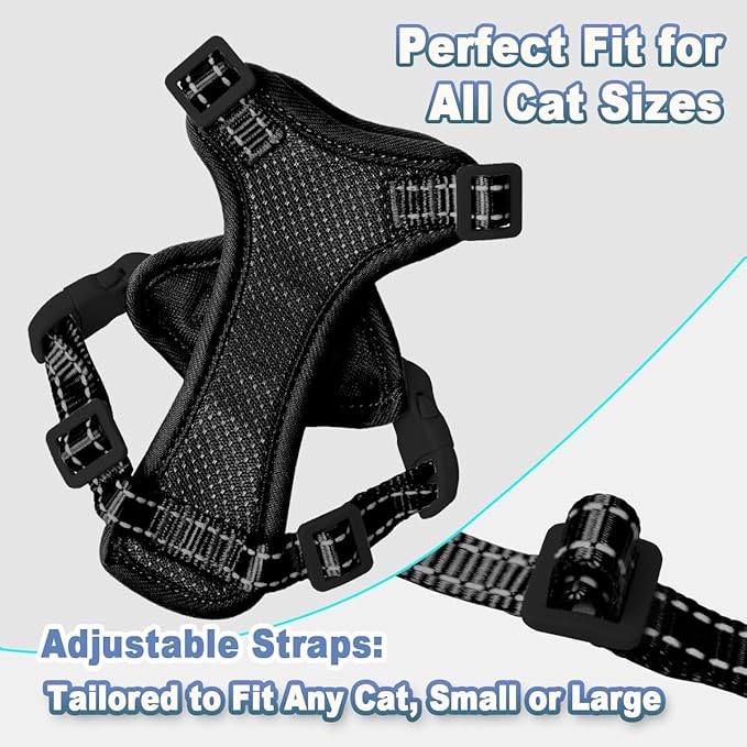 Cat Harness and Leash Set Escape Proof for Kitten Walking, Soft Adjustable Top Handle Vest Harnesses for Cats, Easy Control Breathable Reflective Small Medium Large, Black, S