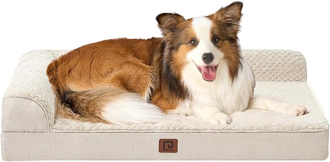 EHEYCIGA Memory Foam Dog Bed XLarge Sized Dogs, Extra Large Dog Bed Orthopedic with Washable Removable Cover, Waterproof XL Pet Bed Couch for Crate, 41x27x6 Inches, Beige