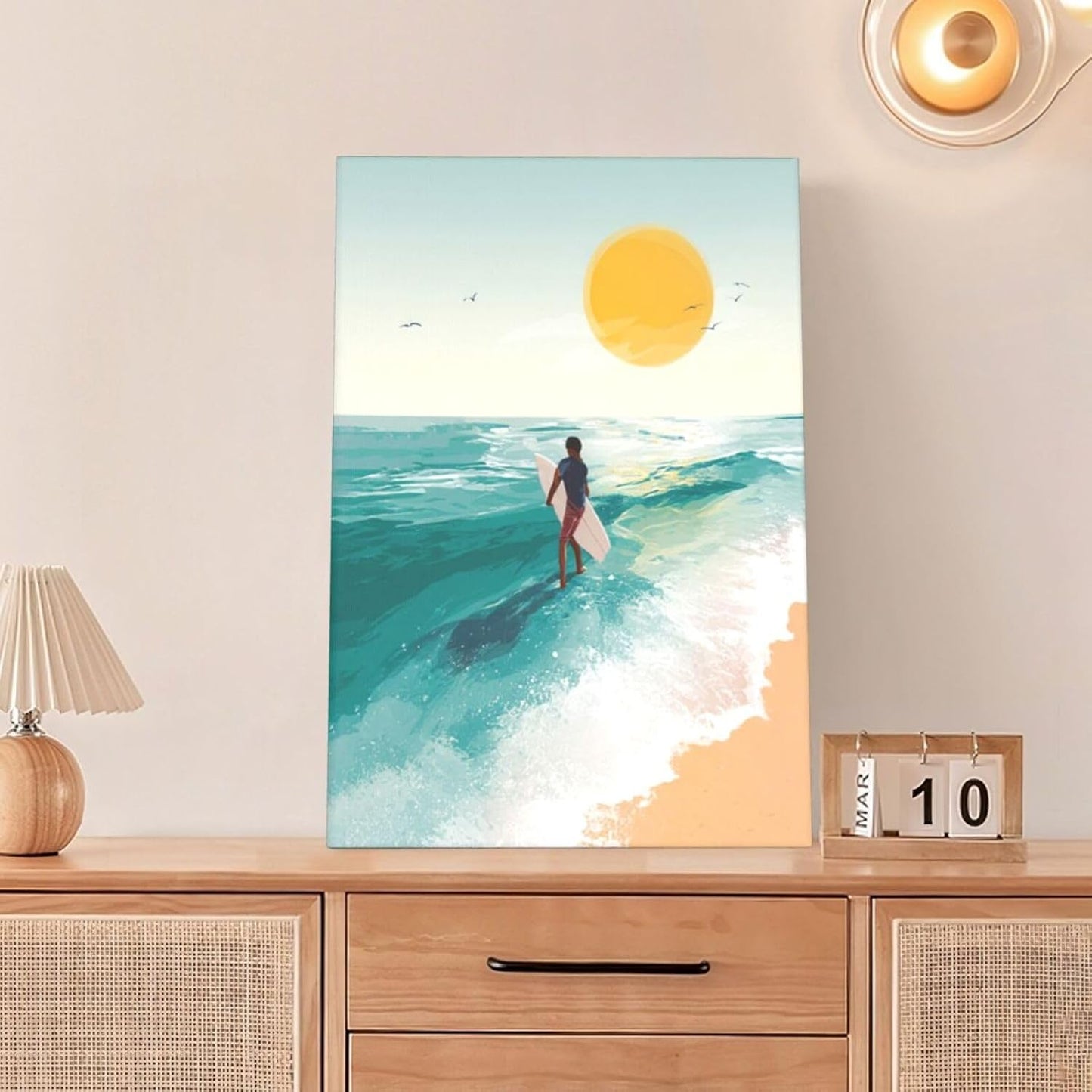 Beach Surfing Wall Art Ocean Coastal Wave Canvas Wall Decor Summer Nature Seascape Pictures Painting Print Framed Artwork Decorations for Bathroom Living Room Office Bedroom 16"x24"