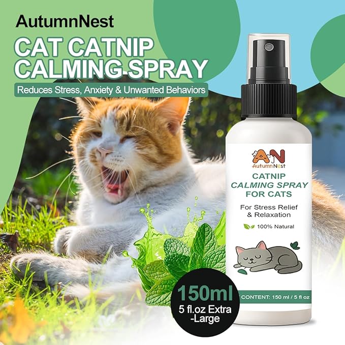 Cat Calming Spray with Natural Mint – 150ml Pet Relaxant for Cats and Kittens – Helps Reduce Stress, Anxiety & Unwanted Behavior – Plant-Based Soothing Spray for Travel, Vets & Home Use